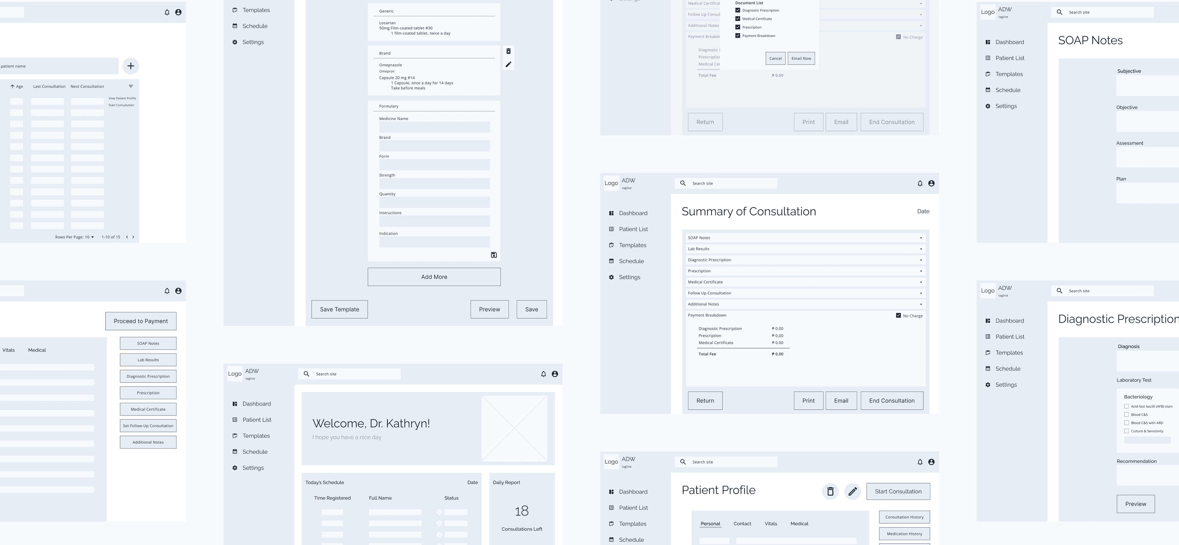 This shows the digital wireframes of ADW.