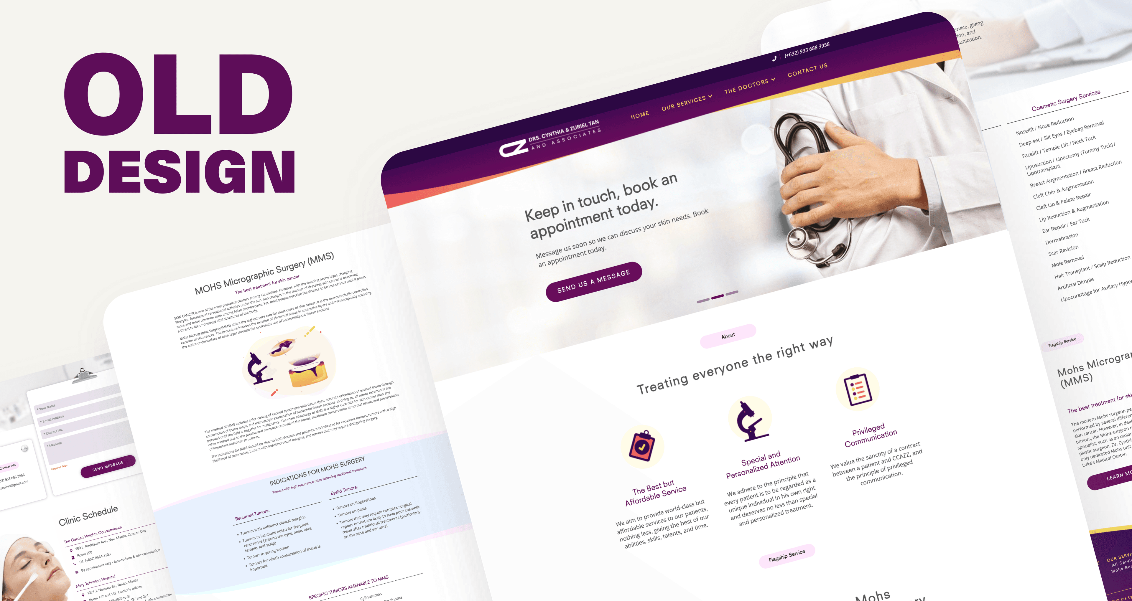 The original design of the dermatology website before the revamp.