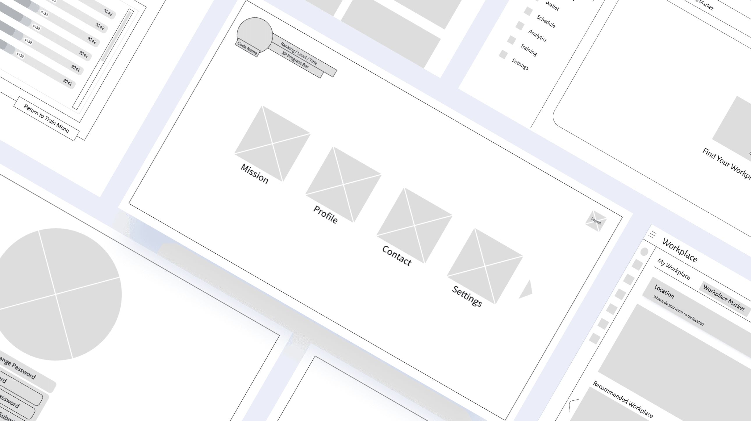 This shows the digital wireframes of Ai-Work.