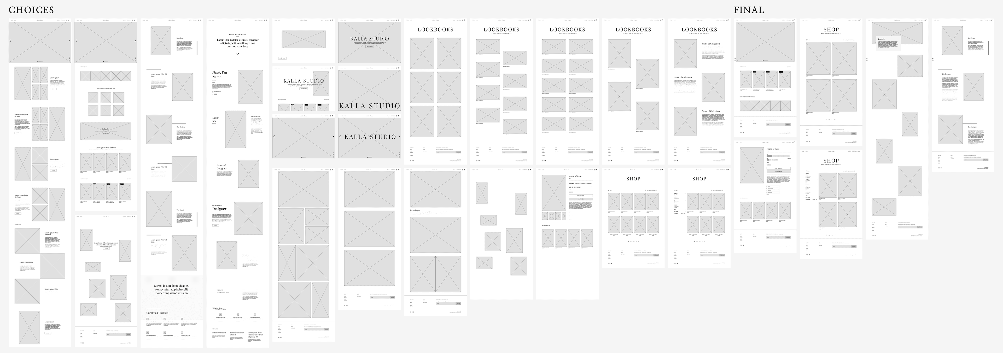 This shows the digital wireframes of Kalla Studio.